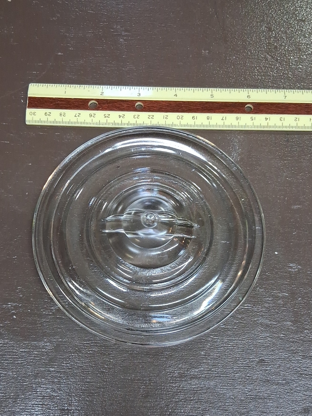 Vintage Clear Glass Round‎ Recessed Handle Refrigerator Dish Lid.